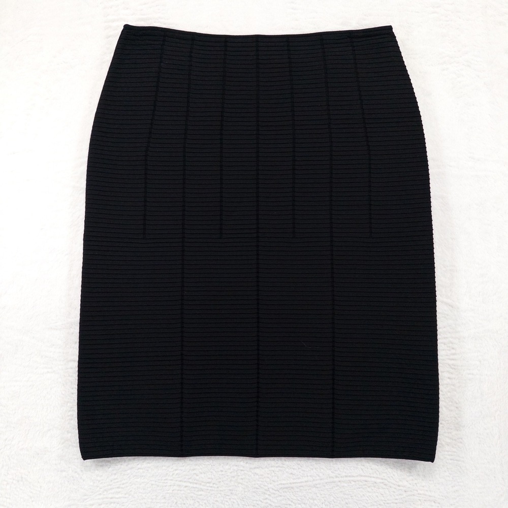 Giorgio Armani Ribbed Knit Pencil Skirt 50 US 14 Black Stretch Made in Italy